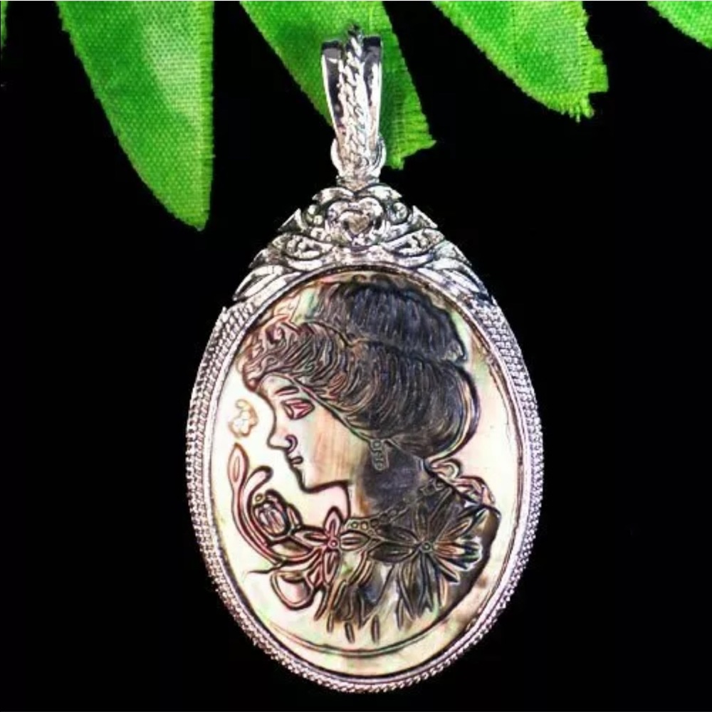 Abalone Shell Tibetan Silver cameo Pendant cord